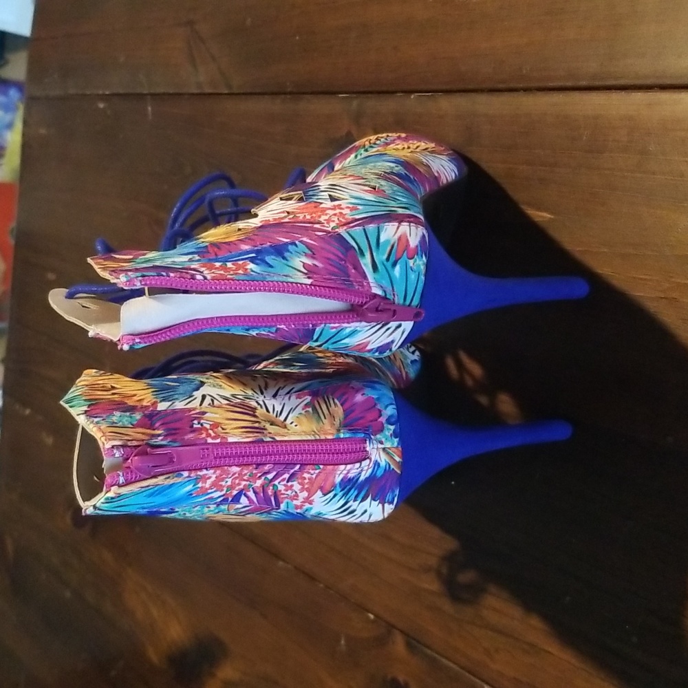 Qupid Abstract Multi Colored Gladiator Heels - image 6